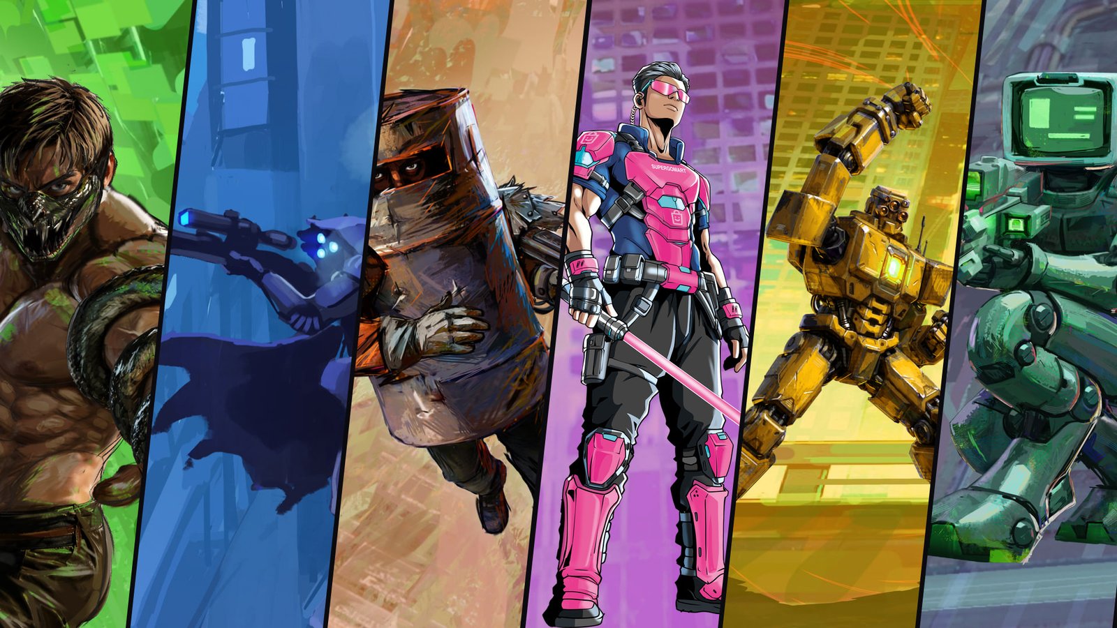 The six FACTION factions, each in its own shard of colour